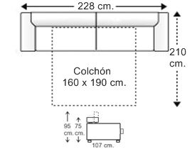 Sofá 3,5 plazas con cama apertura italiana y colchón de 160 x 190 cm