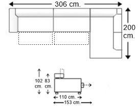 Sofá esquinero 4 plazas con 2 asientos deslizantes XL izquierda