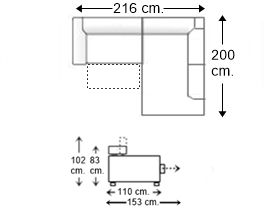 Sofá esquinero 2,5 plazas con 1 asiento deslizante XL izquierda