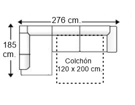 Sofá esquinero 3,5 plazas con cama apertura italiana y colchón 120 x 200 cm. derecha