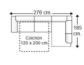 Sofá esquinero 3,5 plazas con cama apertura italiana y colchón 120 x 200 cm. izquierda