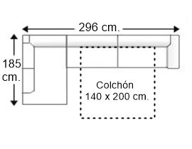 Sofá esquinero 4 plazas con cama apertura italiana y colchón 140 x 200 cm. derecha