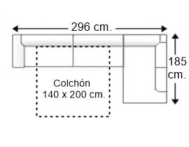 Sofá esquinero 4 plazas con cama apertura italiana y colchón 140 x 200 cm. izquierda