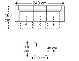 Sofá 3,5 plazas 3 deslizantes XL, con brazos arcón