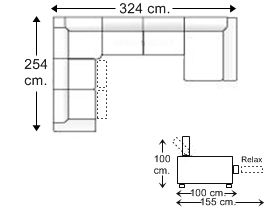Sofá rinconera 4 plazas con 2 relax motor y chaise longue en “U” izquierda