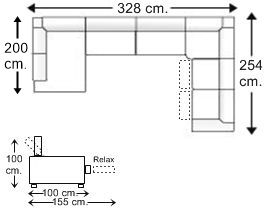 Sofá rinconera 5 plazas con 2 relax motor en “U” derecha