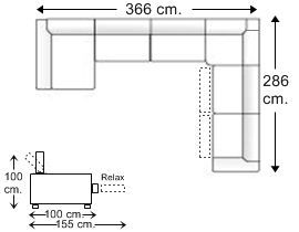 Sofá rinconera 6 plazas con 2 relax motor y chaise longue en “U” derecha