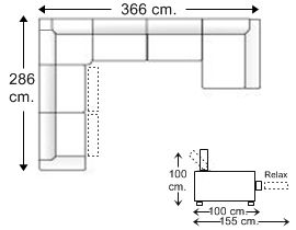 Sofá rinconera 6 plazas con 2 relax motor y chaise longue en “U” izquierda