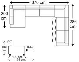 Sofá rinconera 7 plazas con 2 relax motor en “U” derecha