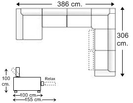 Sofá rinconera 7 plazas con 2 relax motor y chaise longue en “U” derecha