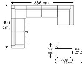 Sofá rinconera 7 plazas con 2 relax motor y chaise longue en “U” izquierda