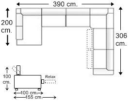 Sofá rinconera 8 plazas con 2 relax motor en “U” derecha