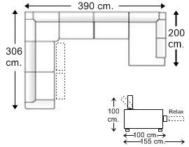 Sofá rinconera 8 plazas con 2 relax motor en “U” izquierda
