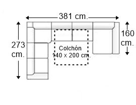 Sofá rinconera en “U” 5 plazas con cama apertura italiana colchón 140 x 200 cm. y chaise longue arcón derecha.. Sofá rinconera en “U” 5 plazas con cama apertura italiana colchón 140 x 200 cm. y chaise longue arcón derecha