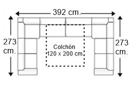 Sofá rinconera en “U” 7 plazas con cama apertura italiana colchón 140 x 200 cm