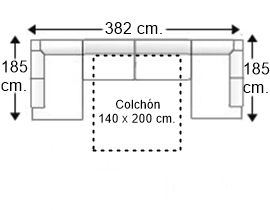 Sofá rinconera en “U” 5 plazas con cama apertura italiana colchón 140 x 200 cm