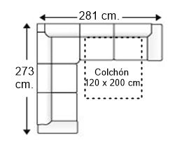 Sofá rinconera 5 plazas con cama apertura italiana y colchón 120 x 200 cm. derecha