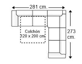 Sofá rinconera 5 plazas con cama apertura italiana y colchón 120 x 200 cm. izquierda