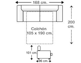 Sofá 2 plazas con cama apertura italiana colchón 105 x 190 cm