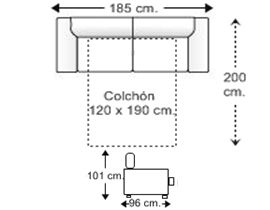 Sofá 2,5 plazas con cama apertura italiana colchón 120 x 190 cm