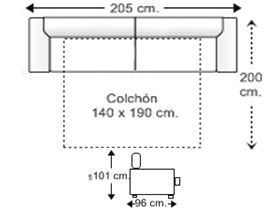 Sofá 3 plazas con cama apertura italiana colchón 140 x 190 cm