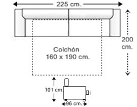 Sofá 3,5 plazas con cama apertura italiana colchón 160 x 190 cm