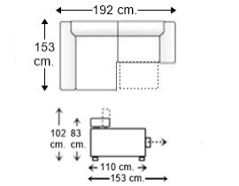 Sofá 1 plaza amplia asiento deslizante XL y chaise longue derecha
