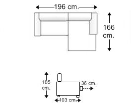 Sofá 1 plaza con chaise longue brazo corto izquierdo.