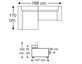 Sofá 1 plaza amplia con chaise longue derecho