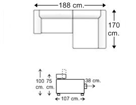 Sofá 1 plaza amplia con chaise longue izquierdo