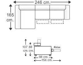 Sofá relax 2 plazas con chaise longue derecha