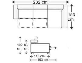 Sofá 2 plazas con asientos deslizantes XL y chaise longue izquierda