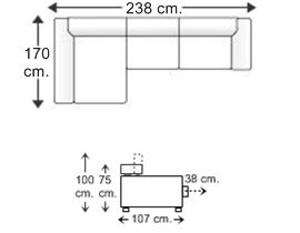 Sofá 2 plazas con chaise longue grande derecho