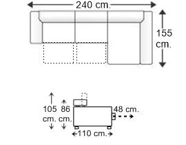 Sofá 2 plazas con 2 asientos y chaise longue arcón izquierda XL