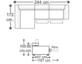 Sofá 2 plazas relax motor con chaise longue derecha