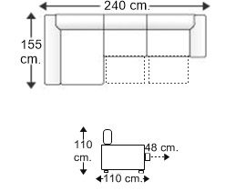 Sofá 2 plazas con 2 asientos y chaise longue arcón derecha XL