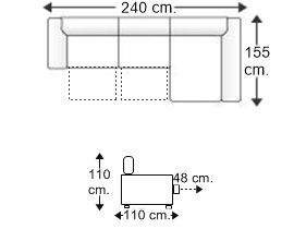 Sofá 2 plazas con 2 asientos y chaise longue arcón izquierda XL