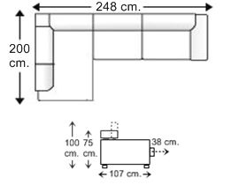 Sofá 2 plazas con rincón-chaise longue derecha