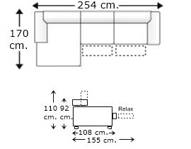 Sofá 2,5 plazas con 2 relax motor y chaise longue derecha