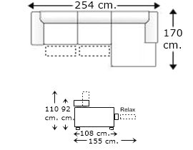 Sofá 2,5 plazas con 2 relax motor y chaise longue izquierda