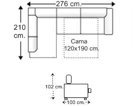 Sofá rinconera 3,5 plazas con cama apertura italiana colchón de 120 x 190 cm. derecha