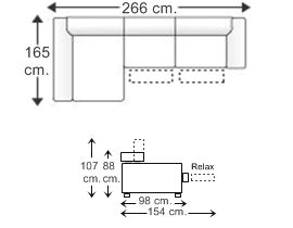 Sofá relax 2,5 plazas con chaise longue derecha