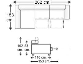 Sofá 2,5 plazas con 2 asientos deslizantes XL y chaise longue derecha