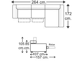 Sofá 2,5 plazas relax motor con chaise longue izquierda