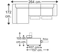 Sofá 2,5 plazas relax motor con chaise longue derecha