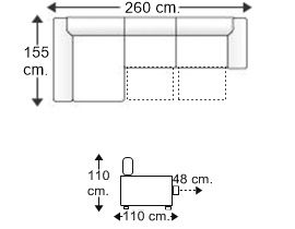 Sofá 2,5 plazas con 2 asientos y chaise longue arcón derecha XL