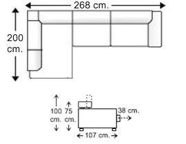 Sofá 2,5 plazas con rincón-chaise longue derecha