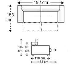Sofá 2,5 plazas con 2 asientos y brazos deslizantes XL