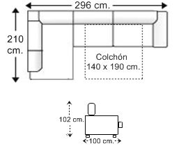 Sofá rinconera 4 plazas con cama apertura italiana colchón de 140 x 190 cm. derecha