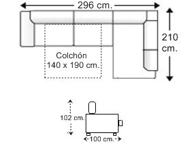 Sofá rinconera 4 plazas con cama apertura italiana colchón de 140 x 190 cm. izquierda